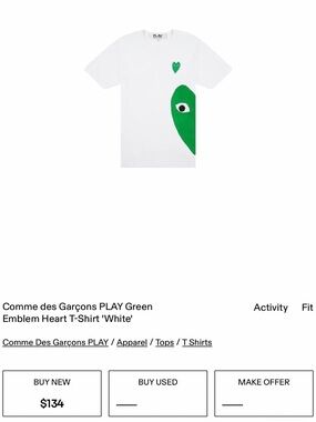 Comme des Garçons PLAY White Tee with Green Heart Graphics